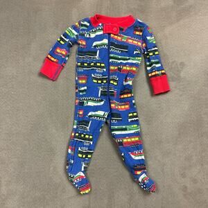 Hanna Andersson Newborn Baby Boy Blue Train Zip Up Footie Sleeper PJs Pajamas